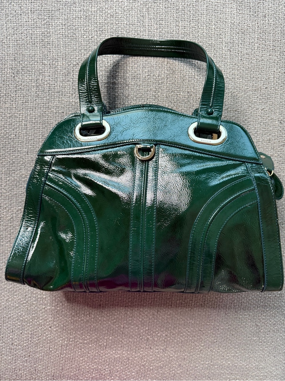 Authentic Bally Emerald Green Patent Leather Top Handle Bag | Rare Vernis Leathe - Picture 4 of 16